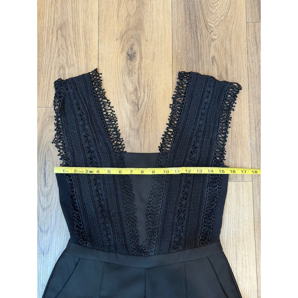 Greylin Black Lace Crochet Bodice Romper Size 8 Deep V Fringe Trim Night Out - Picture 5 of 8